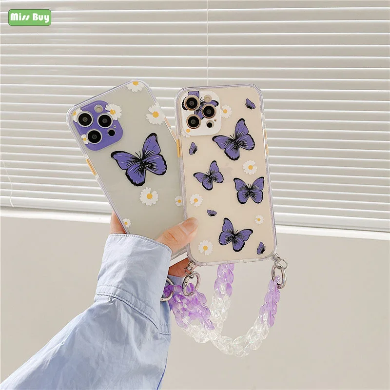 

Daisy Butterfly Bracelet Phone Case For iPhone 12 11 Pro Max 12mini Soft Silicone Slim Cover For iPhone X XS Max XR 7 8 Plus