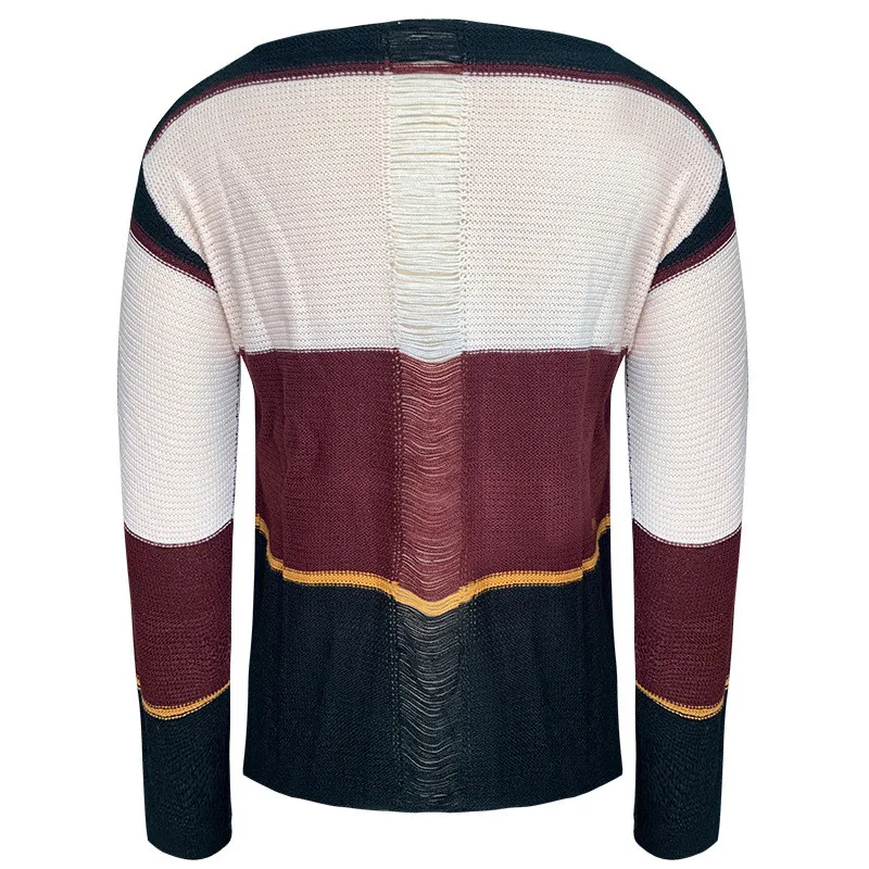 

Women Color Block Hollow Out Pullover Top Stylish Long Sleeve Oversized Sweater Fashion Knitwear for Autumn Winter