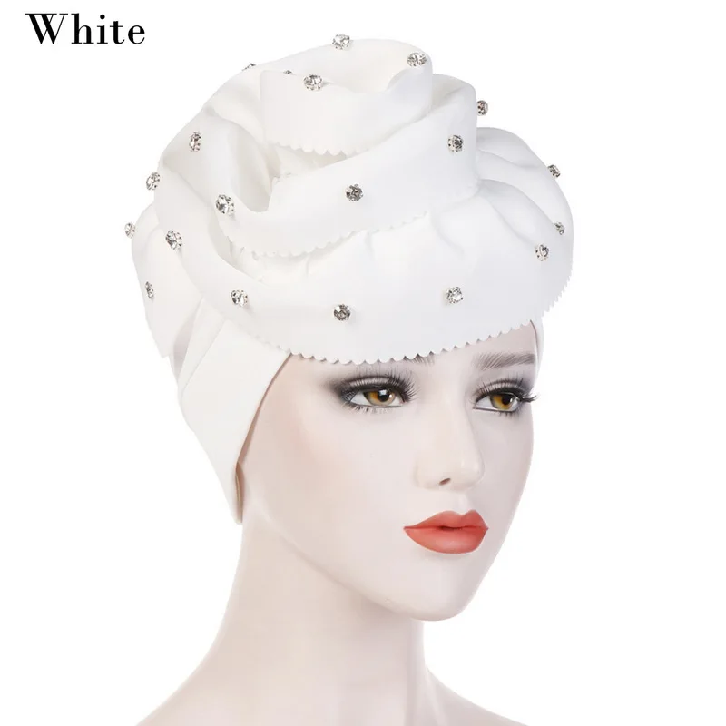 white NIBESSER Модный женский стиль гофрированный большой цветок шарф Кепка мусульманский головной убор шапка тюрбан после химиотерапии дамские банданы аксессуары для волос - Цвет: white