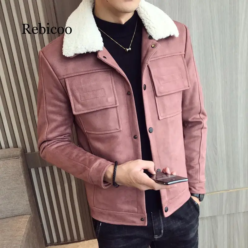 

2019 new winter warmth enthusiast cotton-lined suede leather jacket faux fur collar hood men's overcoats extra-thick coats