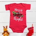 Рождественский детский комбинезон с грузовиком для новорожденных, детский красный хлопковый Рождественский комбинезон для мальчиков и девочек, Рождественский комбинезон из красной ткани, Прямая поставка