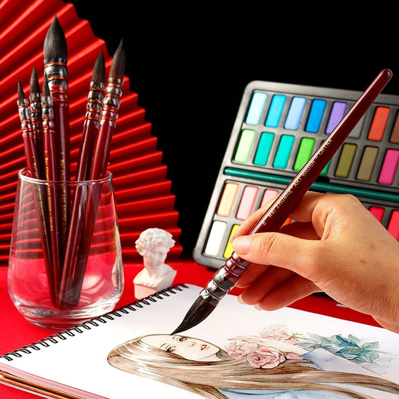 

Squirrel Hair Painting Brush Set Professional Artistic Watercolor Brushes for Gouache Wash Mop Students Painting Art Supplies