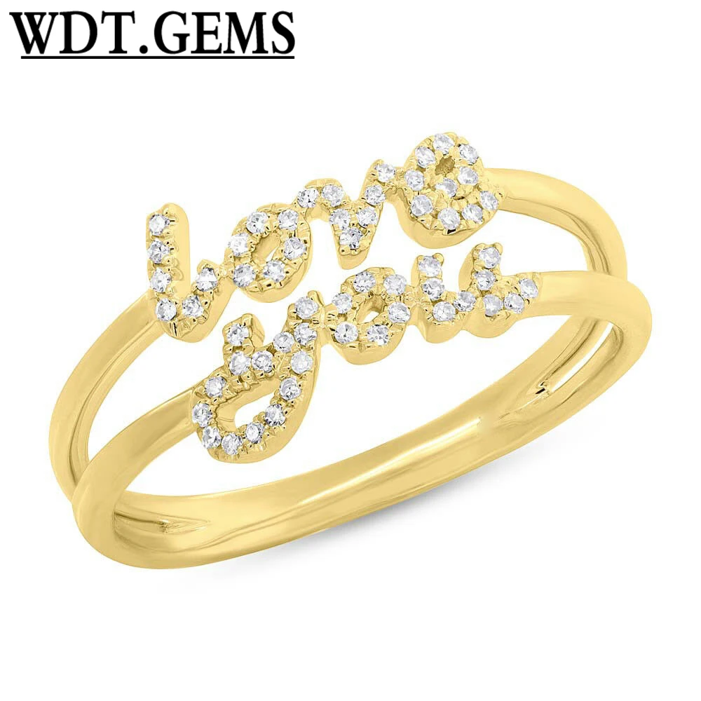 

0.11 CT 10K Yellow Gold Round Cut Diamond Split Shank 2 Band LOVE YOU Ring