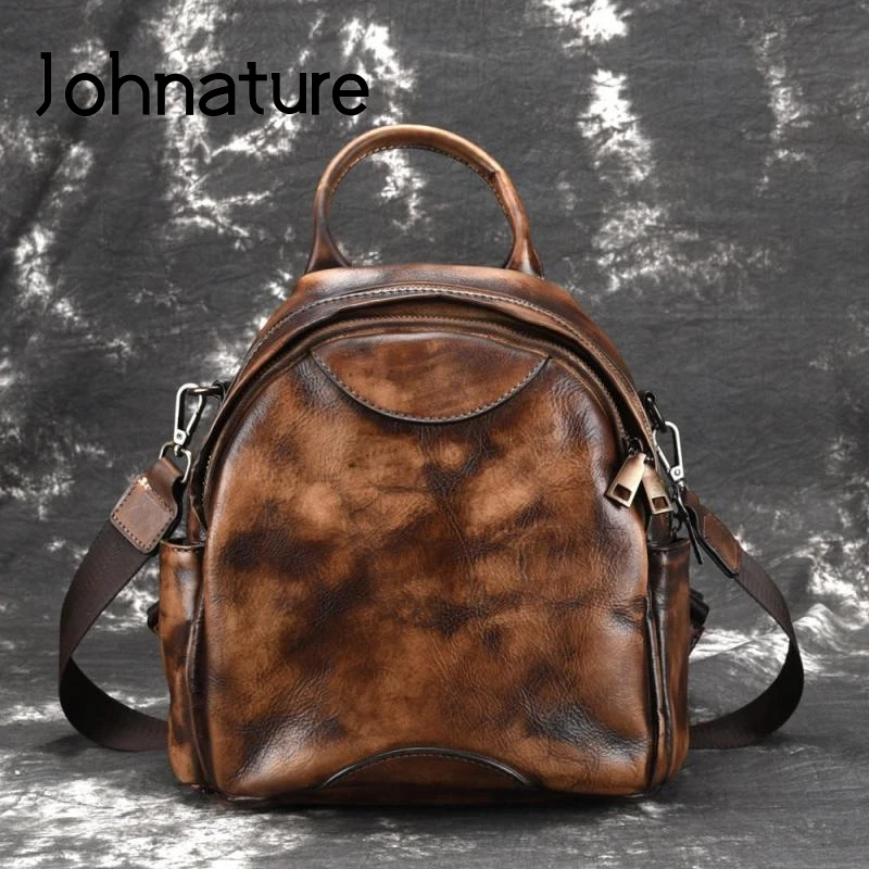 

Johnature High Quality Genuine Leather Shoulder Bag Women Backpack Vintage 2022 New Leisure Cowhide Hand Painted Mini Backpack