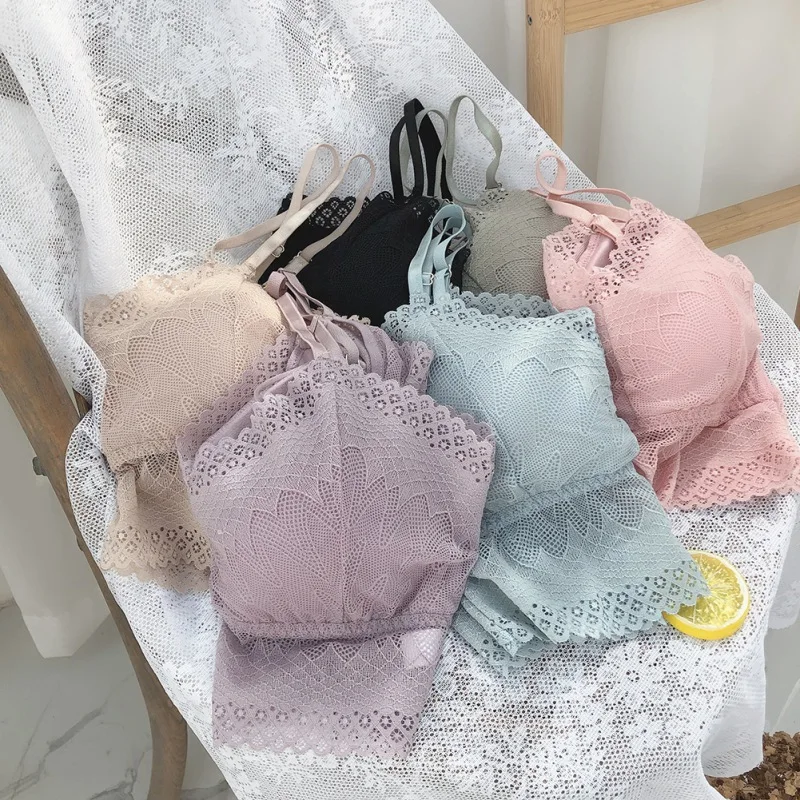 

Women Thin French Style Bralette Fairy Lace Beautiful Back Camisole Underwear Push Up Wireless Lace Bra Lingerie Full Cup