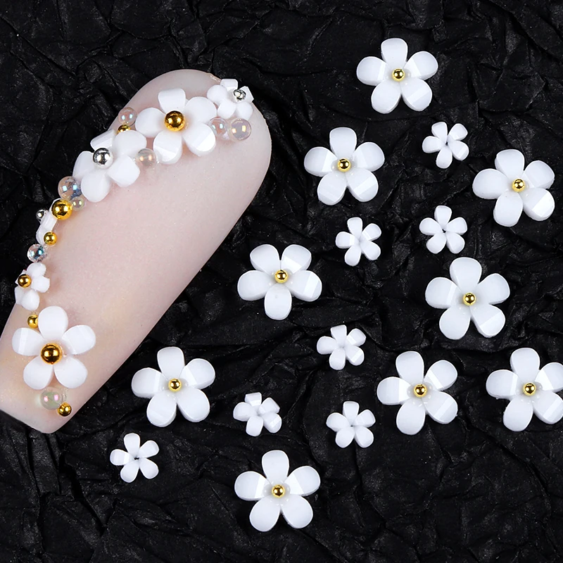 

Spring Valentine‘s Day Acrylic Flower Nail Art Decoration Accessories Silver White Rhinestones Nail Design Acrylic Nail Supplies