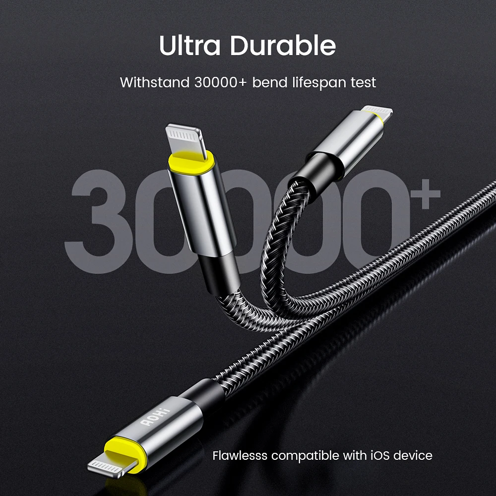 aohi usb c to lightning cable for iphone 13 pro max 12 mfi certified nylon 1 8m fast charging cable usb type c lightning cable free global shipping