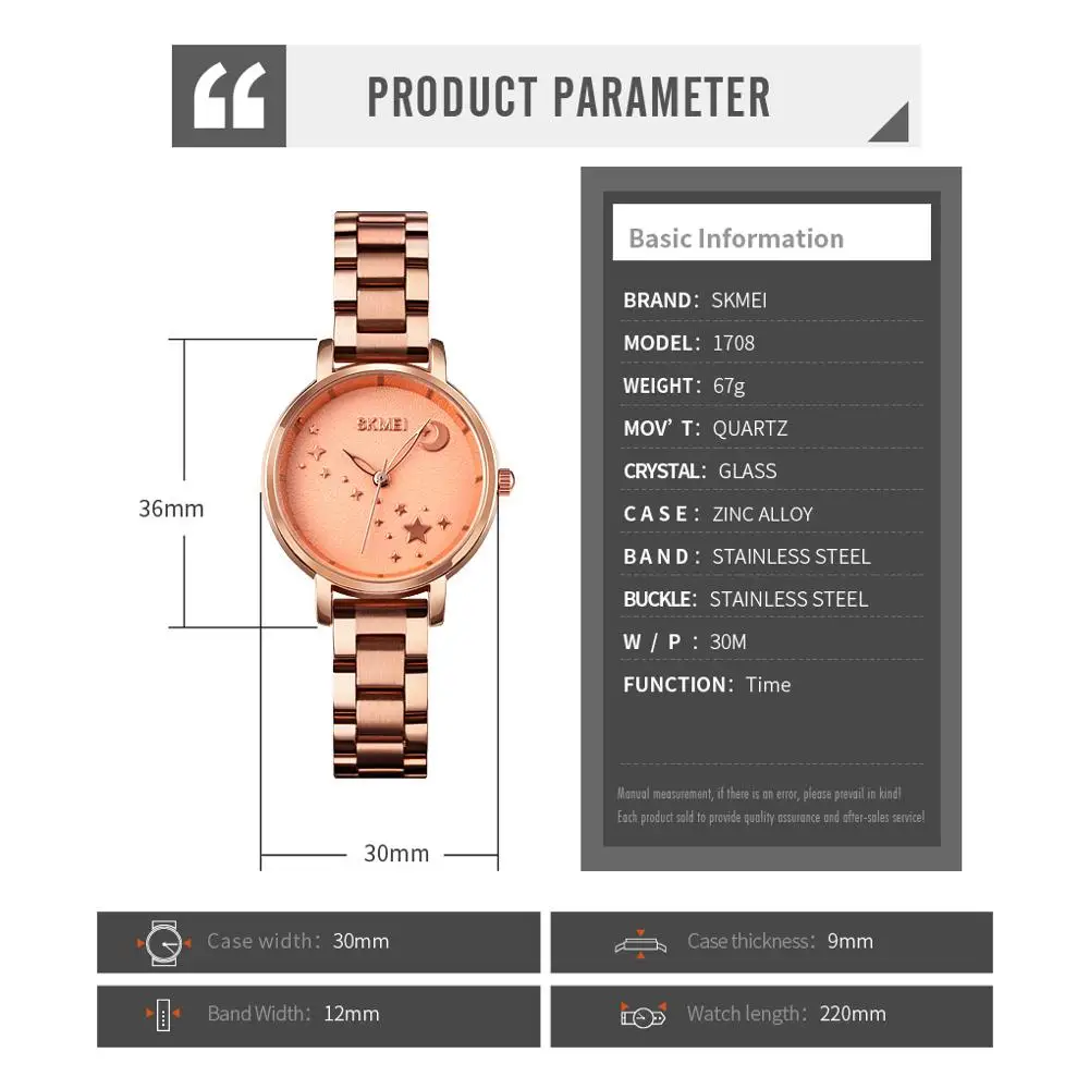 

SKMEI Top Brand Women Quartz Watches Fashion Sky Dial Full Steel Ladies Elegant Wristwatches Simple Style Women Analog Clock