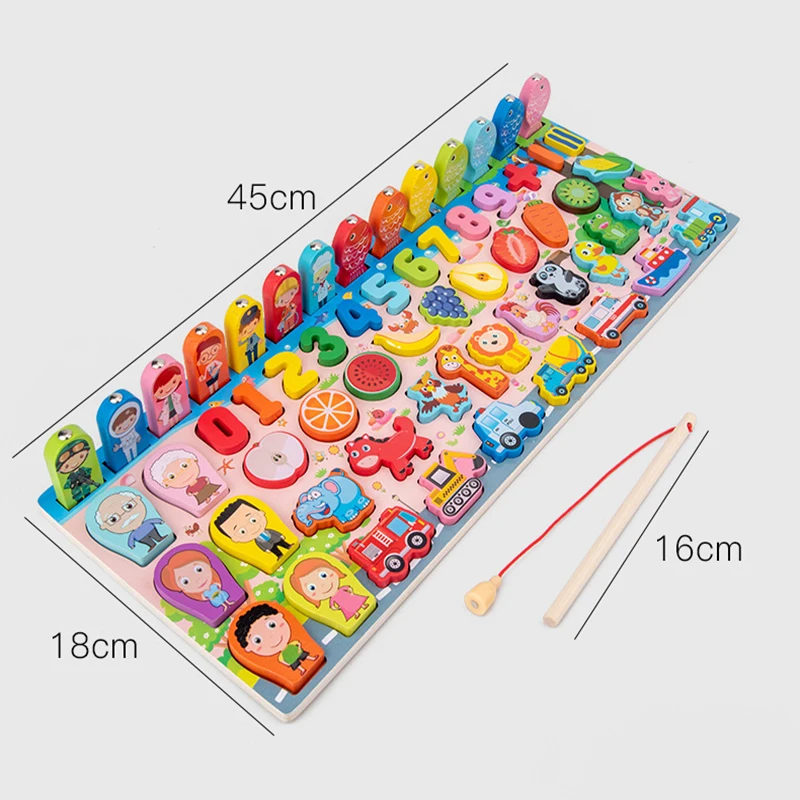 

Montessori Educational Wooden Toys Children Busy Board Math Fishing Children's Wooden Preschool Montessori Toy Counting Geometry
