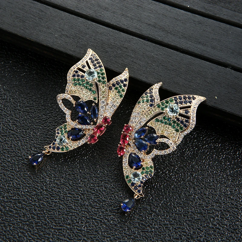 

Colorful zircon big butterfly earrings 210322-78