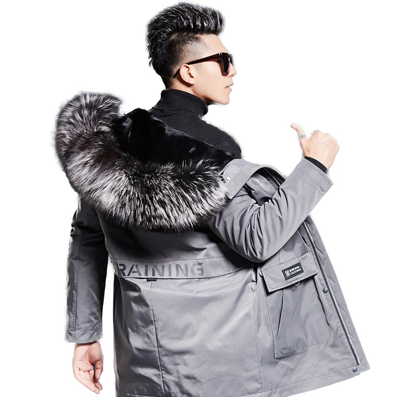 Парка мужская зимняя с капюшоном и воротником из меха норки средней