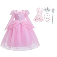 girl christmas pink dress kids snow queen 2 elsa rapunzel aurora costume children carnival birthday party clothes accessory