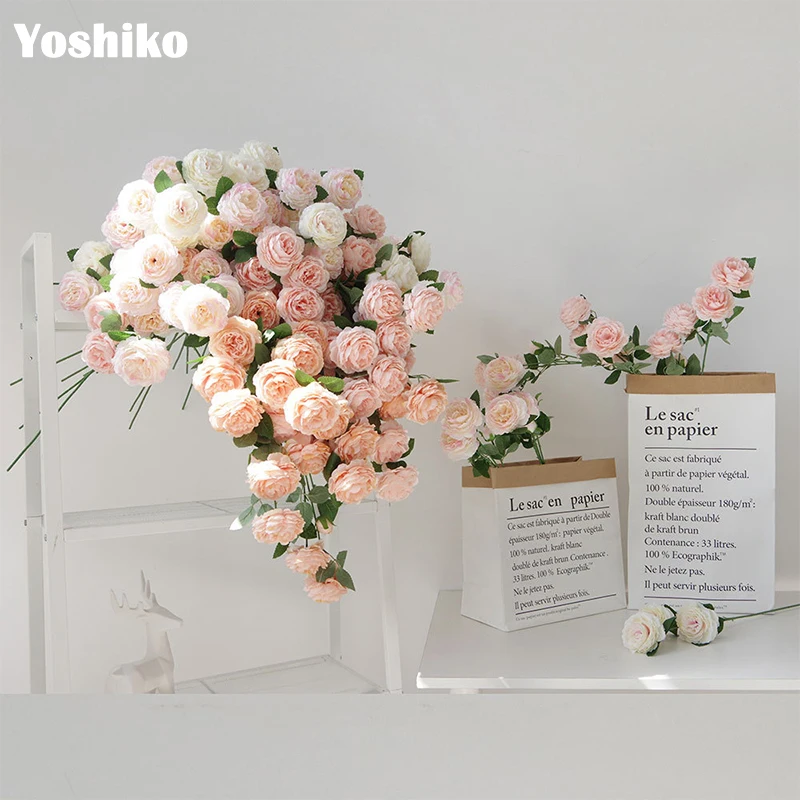 5 шт. для свадьбы Искусственные цветы Букет Роза Пион 3 цветок с головками DIY