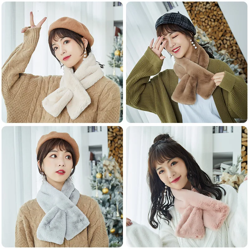 Женский короткий шарф из искусственного кроличьего меха зимний плотный теплый