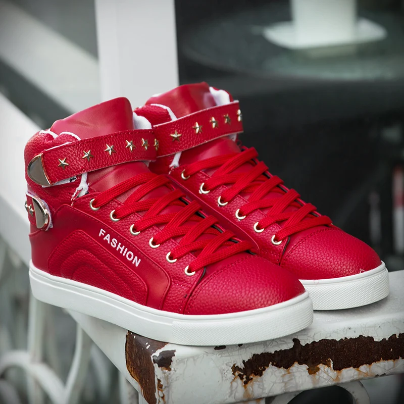 Кроссовки мужские высокие в стиле хип хоп Спортивная красная обувь для