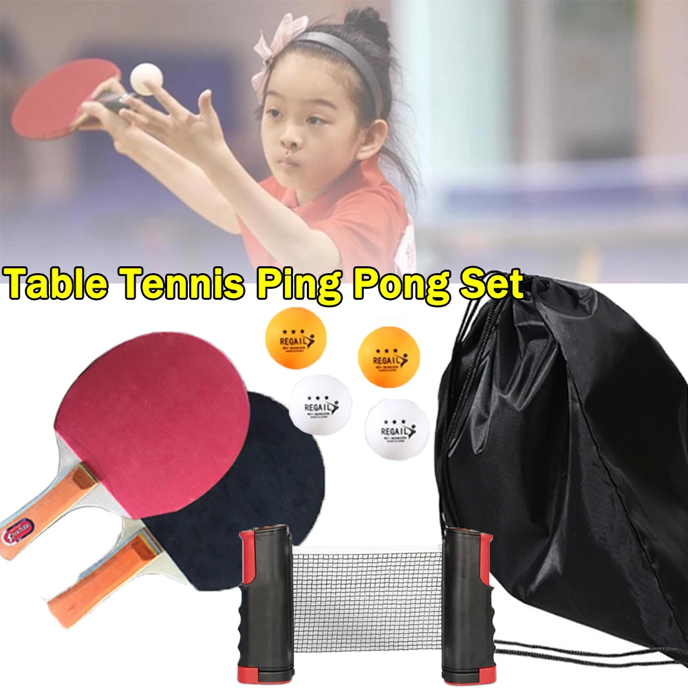 

Indoor Portable Table Tennis Racket Set Lightweight Ping Pong Set 2 Paddle Bats 4 Balls with Storage Bag Portable Extending Net