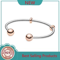 top selling 925 silver pan bracelet rose gold moments snake chain style open bangle fit bead charm fashion jewelry