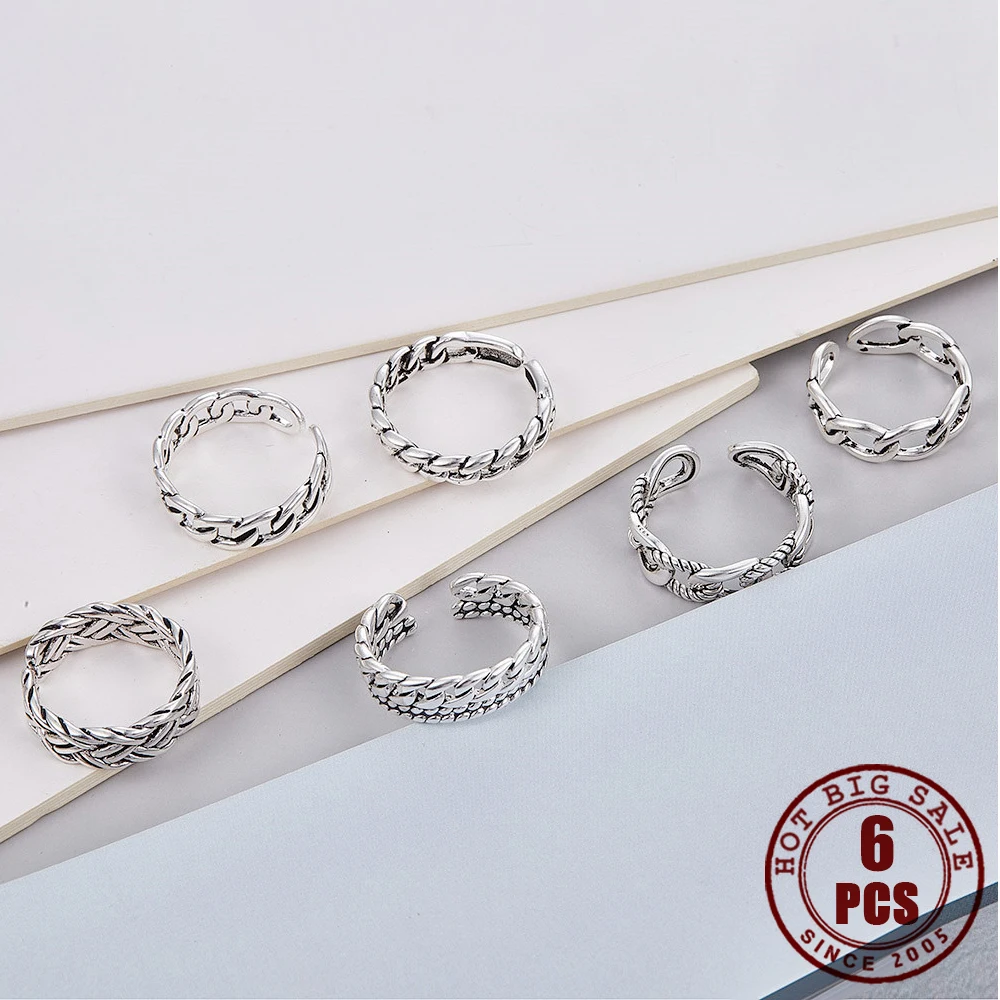 Кольца серебряные регулируемые женские в форме сердца 6 шт. | Украшения и