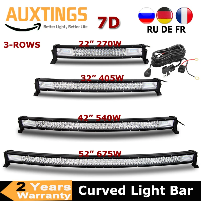 AUXTINGS 22 inch 270W Curved Triple Row LED Light Bar Work Light Spot Flood Beam with Wiring Harness kit Switch for Trucks Tractor 4X4 Boat Off Road Auto Fog Driving Lamp 12V 24V Waterproof IP67 
