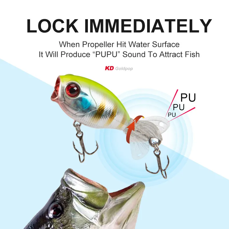 

Kingdom Goldpop Propeller Lure 35mm 5.5g & 9g Floating & Sinking Soft 360 Rotating Tail Crank Hard Swimbait For Pike Fishing