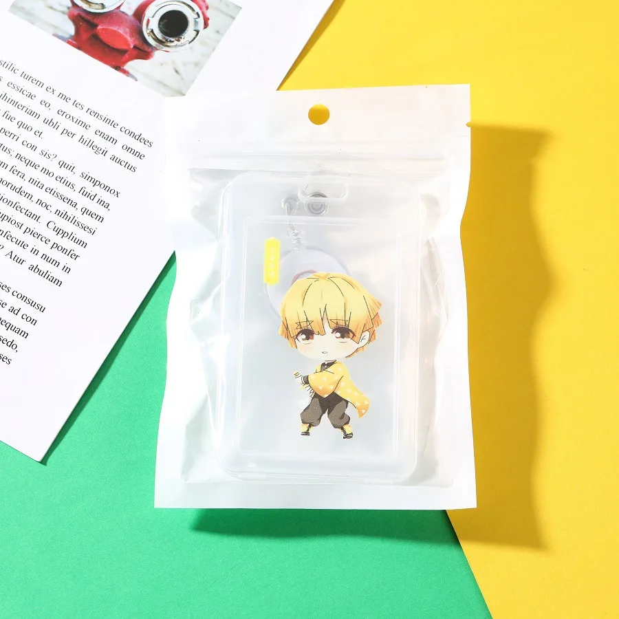 Anime Demon Slayer Kimetsu no Yaiba PVC Card Holder Kamado Tanjirou Cosplay Stretchable Card Cover Keychain Pendant Accessories