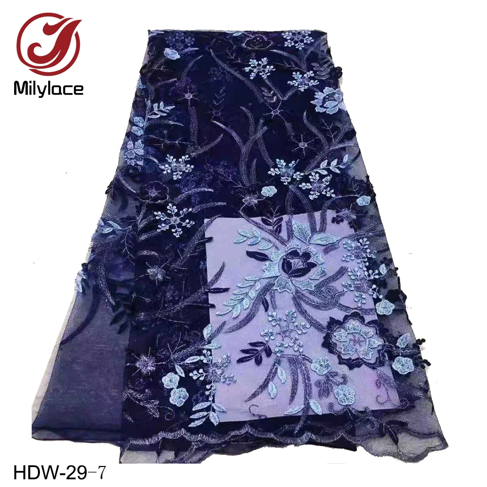 

Milylace delicate French lace fabric 5 yards vivid floral embroidery tulle lace fabric African net lace for women dresses HDW-29