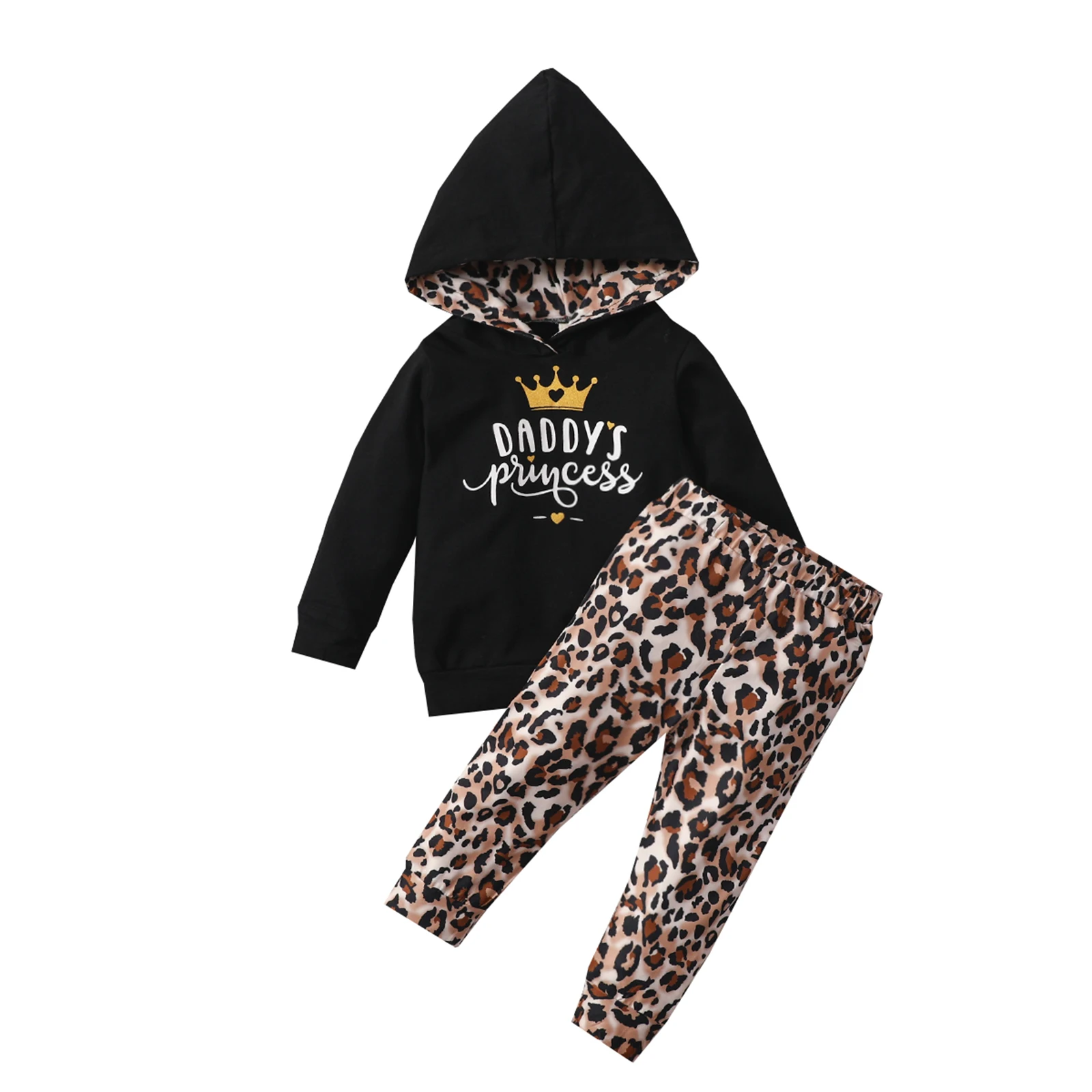 

2 шт., детский спортивный костюм с капюшоном, с леопардовым принтом