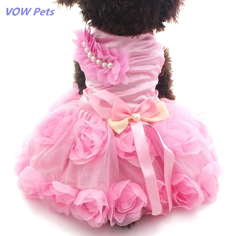 

VOW Pet Dog Princess Dress Tutu Rosette&bow Dresses Cat Puppy Skirt Spring/Summer Clothes Apparel 2 Colours 2021 New Fashion