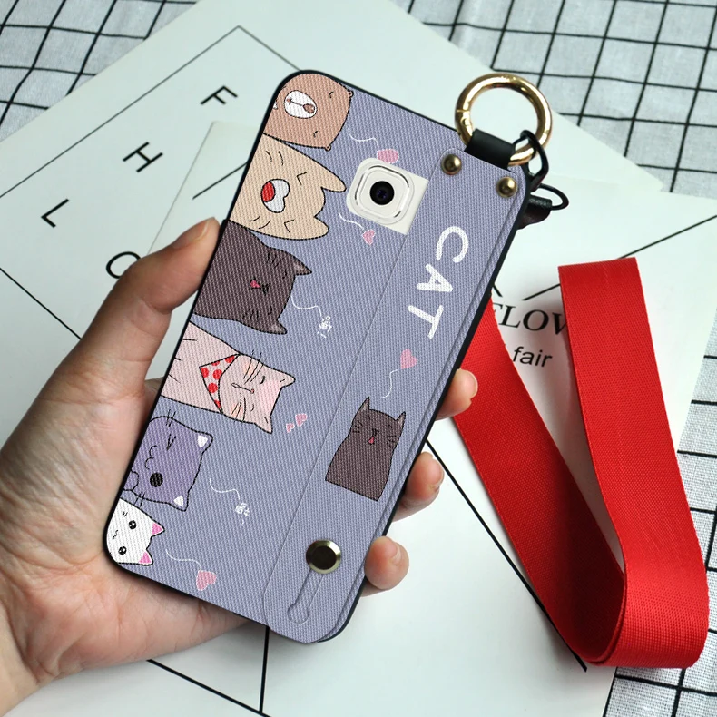 Чехол силиконовый с кольцом-держателем в виде кошки для Samsung Galaxy S6 S7 Edge J5 J7 Prime A5 A7