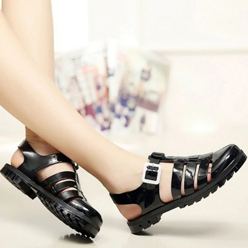 

Women Jelly Shoes Lady's Garden Shoes Beach Sandals Slippers Summer Style Comfortable Bling Silver Black Jelly Shoes Plus Size 9