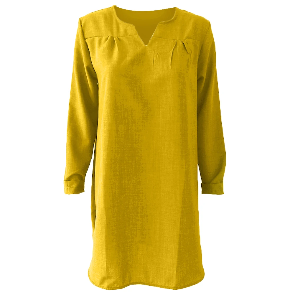 Женское повседневное однотонное платье с длинным рукавом и V образным вырезом