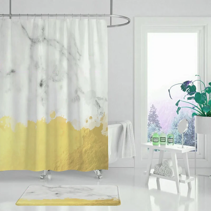 Штора для душа черная Золотая с рисунком скелета листьев природного дерева