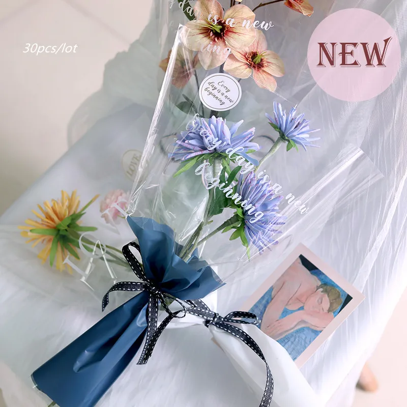 

30pcs/lot Transparent English Cellophane Bouquet Dustproof OPP Multi-Bag Mother's Day Single Flower Packaging Bags
