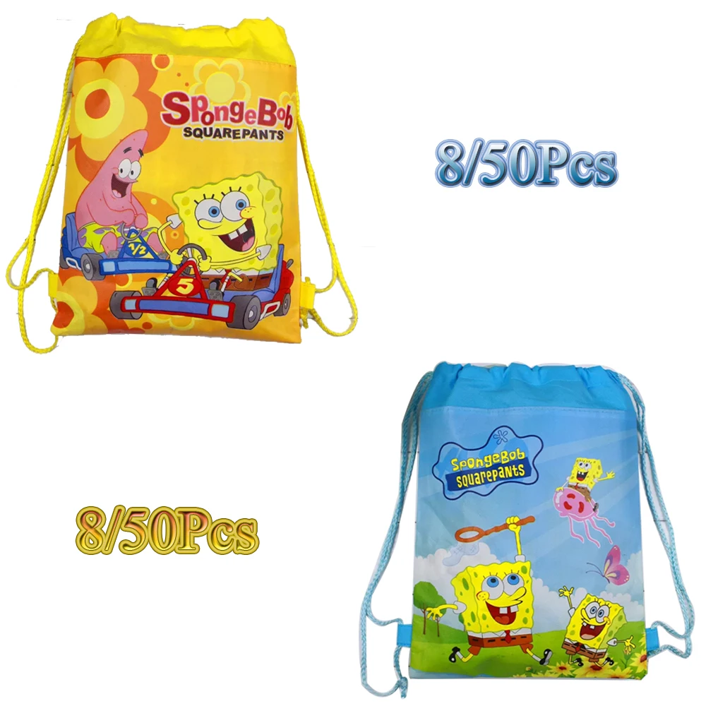 

12/50Pcs High-Quality Sponge Theme Bob Drawstring Bags Kids Travel Pouch Storage Clothes Shoes Gift Bags School Backpack 27x34cm