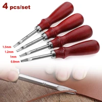 4pcs 0 81 01 21 5mm leather edge beveler skiving beveling knife cutting hand craft tool with wood handle diy tools