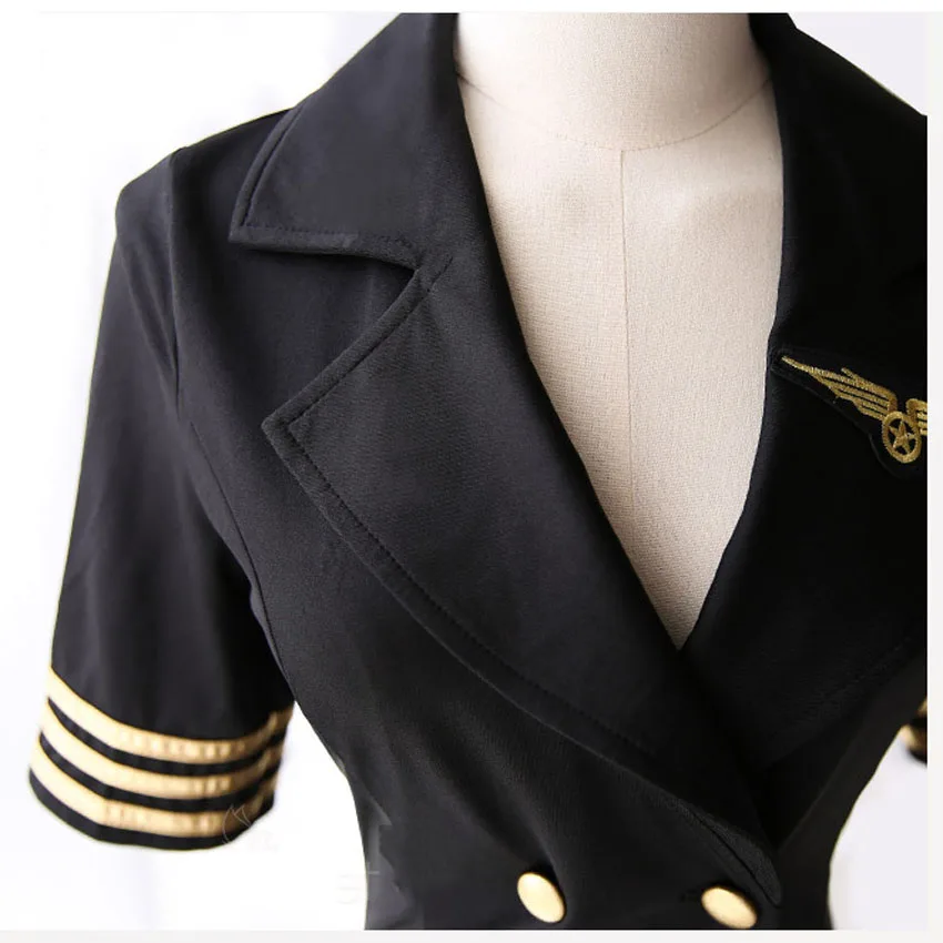 Женская летная стюардесса Униформа офисные костюмы одежда мини-платье