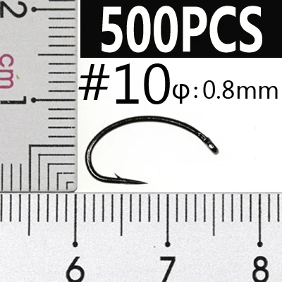 size 10 500pcs 500 шт., крюки для завязывания мушек с изогнутым хвостовиком, крючки для яиц, креветок, ягод, Emerger Mayfly, Nymph, связывание черного никеля, размер#8-#16 - Цвет: size 10 500pcs