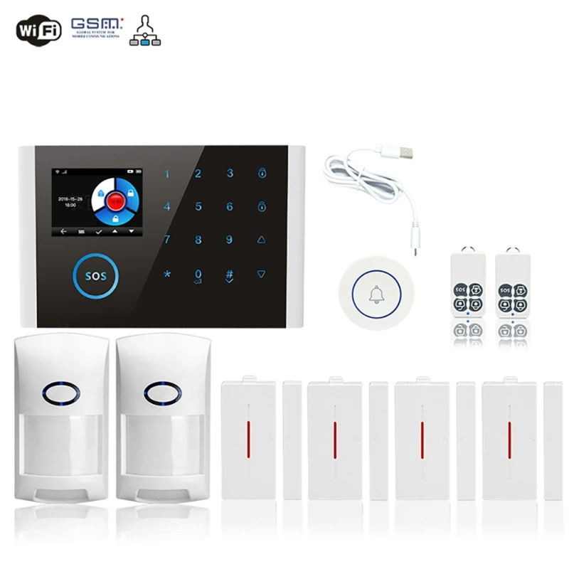 Wifi/GSM/4G GPRS Alarm System Wireless Infrared Smart Home Security Monitoring Host LCD Display/SOS/Cellphone Remote Control