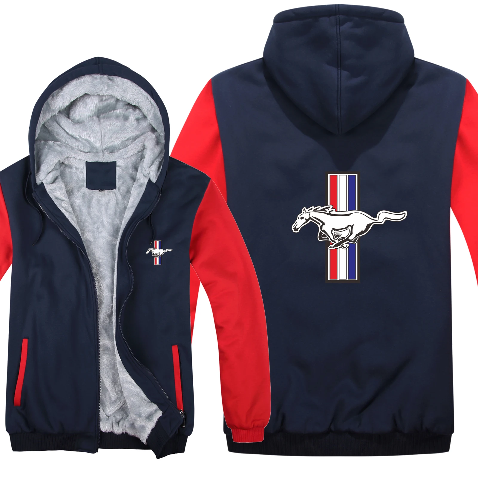 

2021 Winter Ford Mustang Hoodies Mens Jacket Zipper Coat Fleece Thicken Mustang Sweatshirt Pullover