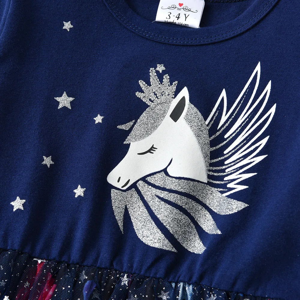 VIKITA-vestidos elegantes para ni&ntilde;as, vestido de tul princesa con estampado de unicornio y lentejuelas-2