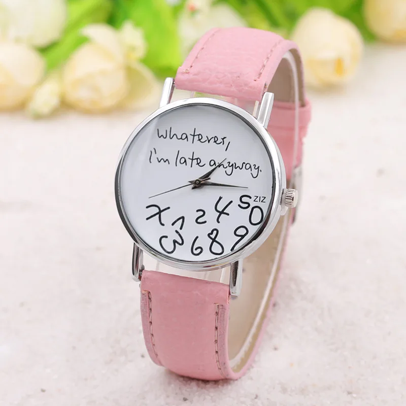 

Nice PopWhatever i'm Late Anyway Digital English Ladies Love Leather Watch Casual Fashion Trend Ladies Quartz Watch Explosion