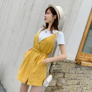 Женский комбинезон с V-образным вырезом на бретелях-спагетти, комбинезон с завышенной талией