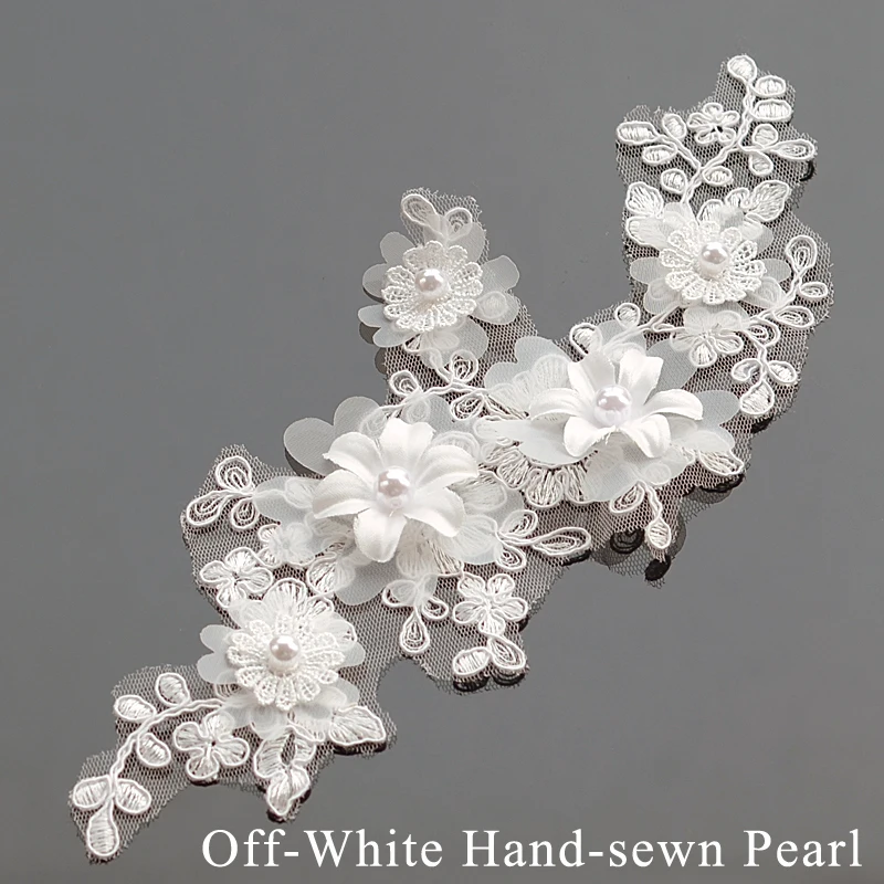 off white pearl 1 пара кружевная Лента 3d Кружевная аппликация в форме цветка для свадебного платья и декольте Воротник Шитье в заплатках отделка многоцветный - Цвет: off white pearl