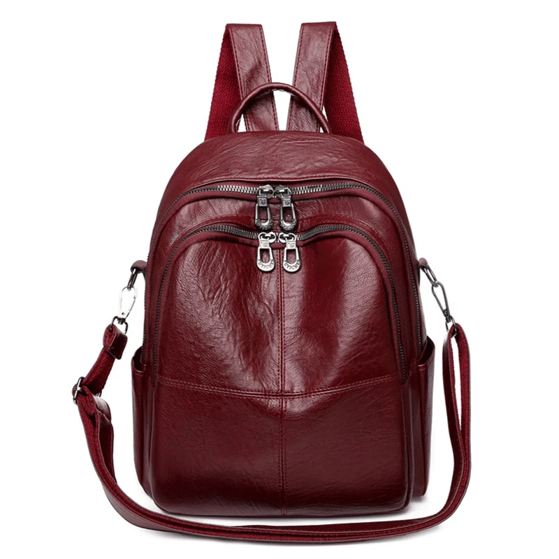 

Women Leather Backpacks Vintage Ladies Bagpack School Bags for Girls Sac Solid Travel Back Pack Mochilas Multifunction Backpack