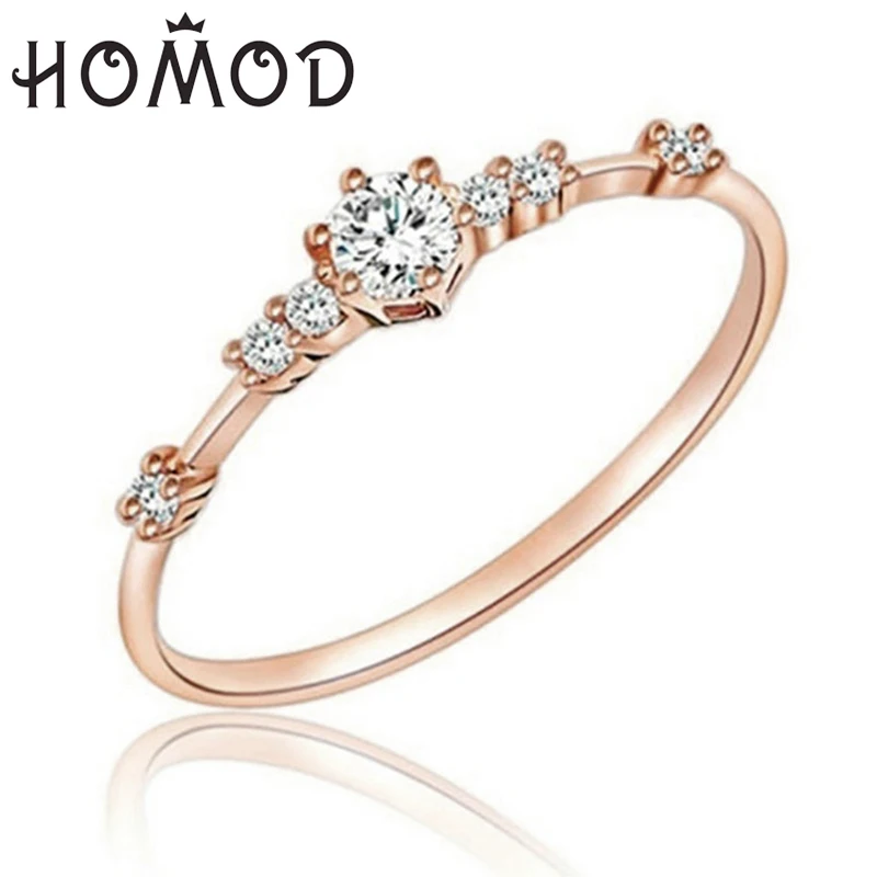 Rose Gold Color HOMOD Новинка модные женские туфли ювелирные изделия на безымянный палец, покрыто розовым золотом/Серебряный/Золотой Цвет кольца с кристаллами из страз 4/5/6/7/8/9/10/11 Размеры - Цвет основного камня: Rose Gold Color