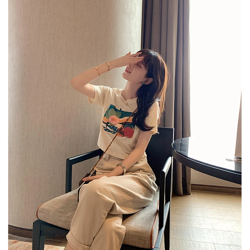 Женская футболка с принтом MISHOW Повседневная Базовая круглым вырезом и коротким