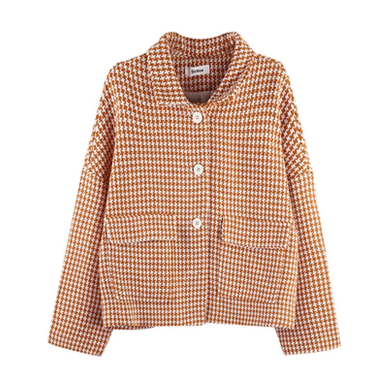 

New Women's Coats Houndstooth Spring Autumn FemaleJackets Oversize Lady Clothes Long Sleeve Vintage Loose Streetwear Coats