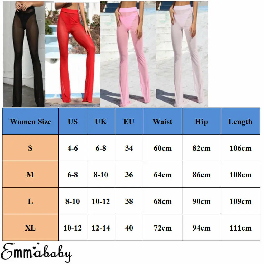Women Sexy Mesh Bikini Cover Up Beachwear High Waist Flare Pants Trousers Swimwear Swimsuit |