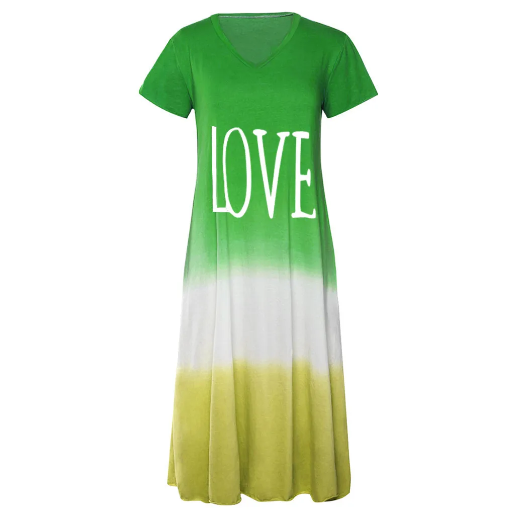Women Plus Size Maxi Dress Daily Tie-dyed Color Block Loose V Neck Short Sleeve long dress bayan elbise #js5