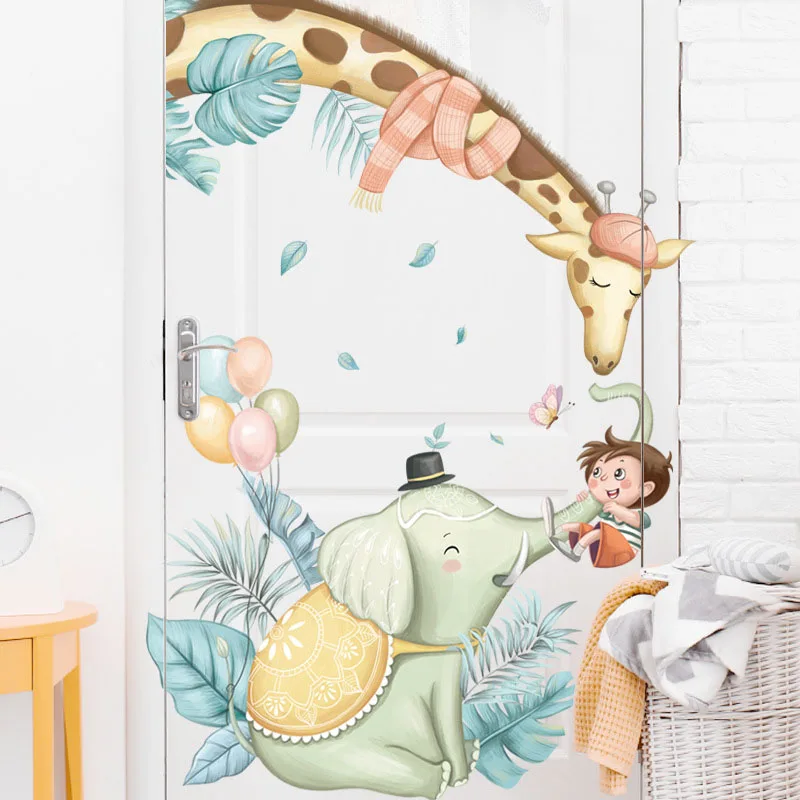 

Cartoon Animal cute decoration stickers children room background wall stickers giraffe elephant boy room wall stickers